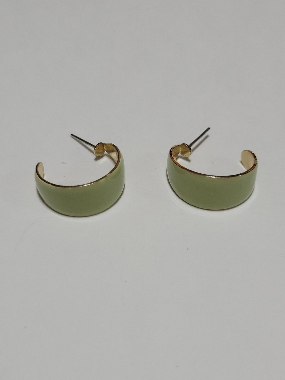 Gold-Trim Pale Green Enamel Hoop Earrings
